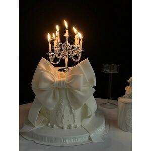 Silver Candelabra Candle Cake Topper for Birthdays, Weddings, Parties w candles